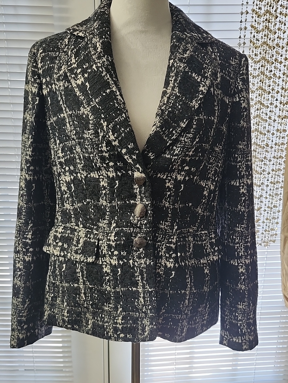 Kasper Black and White Tweed Blazer Jacket